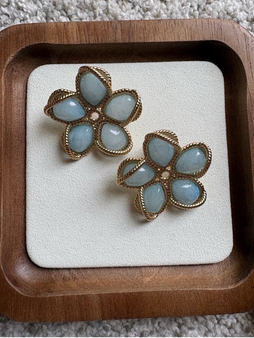Zimmermann Gold Floral Earrings with Pale Blue Petals